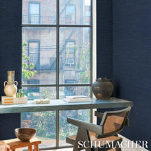 Load image into Gallery viewer, Schumacher Horizon Grasscloth Vinyl Wallpaper 5017277 / Indigo