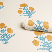 Load image into Gallery viewer, Schumacher Poppy Print Wallpaper 5017981 / Mustard &amp; Sky