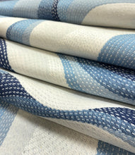 Load image into Gallery viewer, Thibaut Passage Stain Resistant Waterfall Navy Blue Cream Upholstery Fabric STA 5060