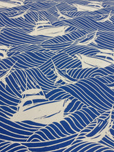 Load image into Gallery viewer, 1.8 Yard Designer Cotton White Blue Nautical Boat Upholstery Drapery Fabric STA 5014