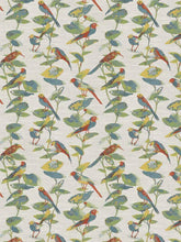 Load image into Gallery viewer, Light Grey Teal Red Yellow Green Bird Floral Upholstery Drapery Fabric