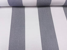 Load image into Gallery viewer, Designer White and Navy Blue Stripe Outdoor Upholstery Fabric