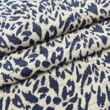 Load image into Gallery viewer, Navy Blue Ivory Animal Pattern Cheetah Velvet Upholstery Fabric