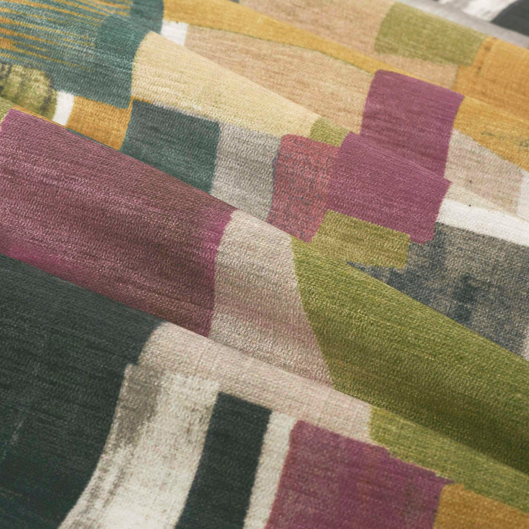 Teal Mustard Grey Green White Black Purple Pink Abstract Velvet Upholstery Fabric