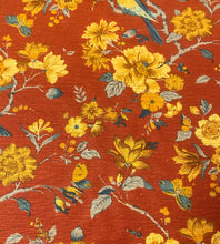 Load image into Gallery viewer, Vintage Rusty Red Mustard Gold Teal Bird Horal Cotton Upholstery Drapery Fabric WHS 5168