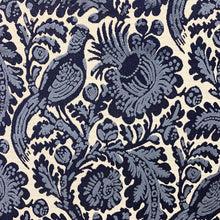 Load image into Gallery viewer, Off White Navy Blue Williamsburg Bird Floral Velvet Upholstery Drapery Fabric