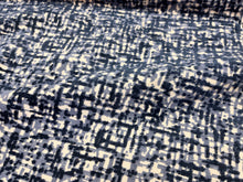 Load image into Gallery viewer, 1.5 Yard Norbar Leeds River Navy Blue Off White Abstract Velvet Upholstery Fabric
