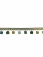 Load image into Gallery viewer, 1.5&quot; Wide Aqua Blue Green Beige White Pom Pom Wool Blend Fringe Tape