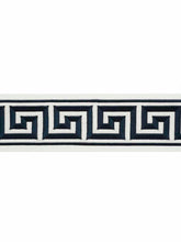Load image into Gallery viewer, 4&quot; Wide Off White Indigo Navy Blue Geometric Greek Key Embroidered  Drapery Tape Trim