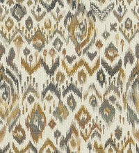 Load image into Gallery viewer, Ivory Mustard Gold Grey Aqua Ikat Upholstery Fabric