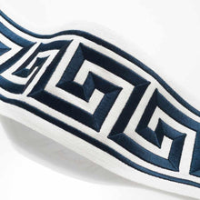 Load image into Gallery viewer, 4&quot; Wide Off White Indigo Navy Blue Geometric Greek Key Embroidered  Drapery Tape Trim