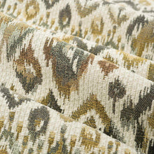 Load image into Gallery viewer, Ivory Mustard Gold Grey Aqua Ikat Upholstery Fabric