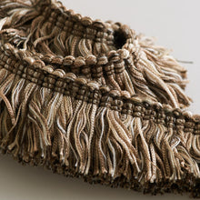 Load image into Gallery viewer, 2" Wide Taupe Beige Cream Grey Brush Upholstery Fringe Trim