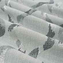 Load image into Gallery viewer, Aqua Chambray Navy Blue Embrodiered Geometric Trellis Drapery Fabric