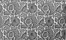 Load image into Gallery viewer, Off White Navy Blue Williamsburg Bird Floral Velvet Upholstery Drapery Fabric