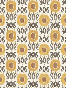 Ivory Mustard Gold Teal Grey Ikat Upholstery Drapery Fabric