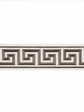 Load image into Gallery viewer, 4" Wide Off White Mocha Brown Geometric Greek Key Embroidered  Drapery Tape Trim