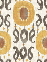 Load image into Gallery viewer, Ivory Mustard Gold Teal Grey Ikat Upholstery Drapery Fabric