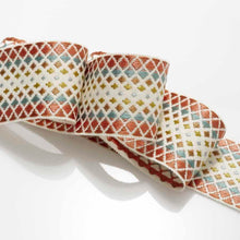 Load image into Gallery viewer, 2&quot; Wide Coral Mustard Gold Blue Geometric Drapery Tape Trim