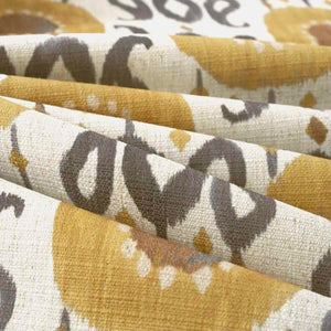 Ivory Mustard Gold Teal Grey Ikat Upholstery Drapery Fabric