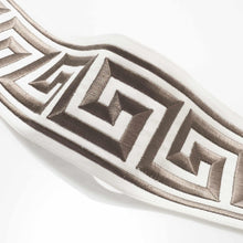 Load image into Gallery viewer, 4" Wide Off White Mocha Brown Geometric Greek Key Embroidered  Drapery Tape Trim