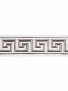 4" Wide Off White Mushroom Taupe Geometric Greek Key Embroidered  Drapery Tape Trim