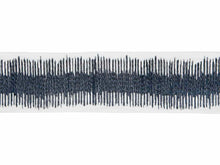 Load image into Gallery viewer, 4&quot; Wide Off White Navy Blue Embroidered Ikat Geometric Drapery Tape Trim