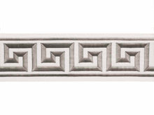 Load image into Gallery viewer, 4&quot; Wide Off White Mushroom Taupe Geometric Greek Key Embroidered  Drapery Tape Trim