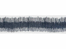 Load image into Gallery viewer, 4&quot; Wide Off White Navy Blue Embroidered Ikat Geometric Drapery Tape Trim
