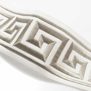 4" Wide Off White Mushroom Taupe Geometric Greek Key Embroidered  Drapery Tape Trim