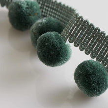 Load image into Gallery viewer, 1.5" Wide Seafoam Aqua Mist Pom Pom Fringe Tape
