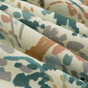 Cotton Abstract Botanical Cream Teal Brown Coral Lilac Upholstery Drapery Fabric FB