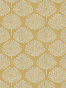 Mustard Yellow Ivory Fan Leaf Upholstery Drapery Fabric