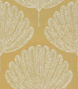 Mustard Yellow Ivory Fan Leaf Upholstery Drapery Fabric