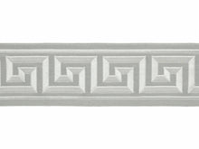 Load image into Gallery viewer, 4" Wide Grey Off White Geometric Greek Key Embroidered  Drapery Tape Trim