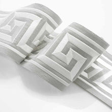 Load image into Gallery viewer, 4" Wide Grey Off White Geometric Greek Key Embroidered  Drapery Tape Trim