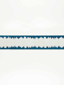 3" Wide Linen Viscose Teal Blue Embroidered Abstract Drapery Border Tape Trim