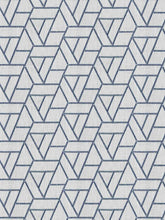 Load image into Gallery viewer, Cotton Cream Navy Blue Geometric Embroidered Drapery Fabric FB