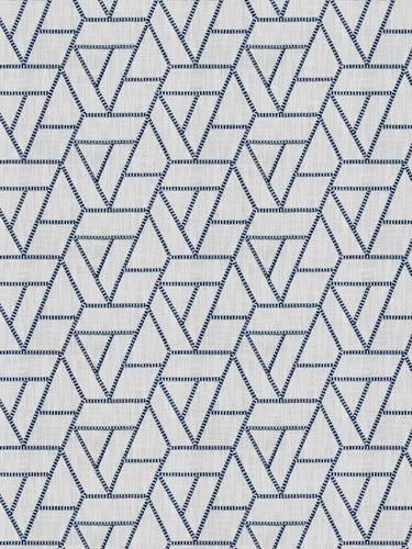 Cotton Cream Navy Blue Geometric Embroidered Drapery Fabric FB