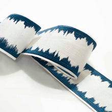 Load image into Gallery viewer, 3&quot; Wide Linen Viscose Teal Blue Embroidered Abstract Drapery Border Tape Trim