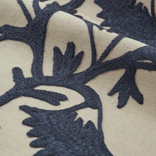 Load image into Gallery viewer, Cotton Linen Oatmeal Beige Navy Blue Floral Crewel Embroidered Drapery Fabric FB