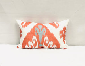 12" x 20" Lumbar Pillow Cover in Abstract Thibaut Indies Ikat in Coral - Both Sides