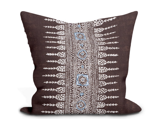 Thibaut Austin Brown and Navy Blue Block Print Throw Pillow