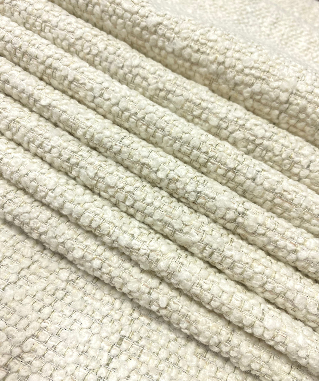 Designer Water Stain Resistant Cream Gray MCM Mid Century Modern Tweed Boucle Upholstery Fabric STA 5098