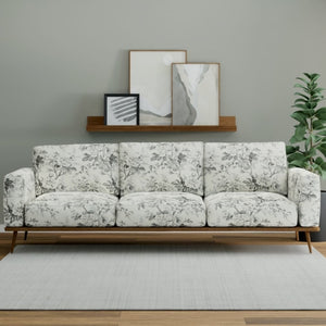 Charcoal Black Grey Ivory Floral Upholstery Fabric