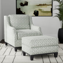 Load image into Gallery viewer, Stain Resistant Crypton Aqua Blue Cream Trellis Geometric Upholstery Drapery Fabric