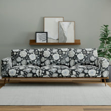 Load image into Gallery viewer, Charcoal Black Ivory Taupe Floral Upholstery Fabric