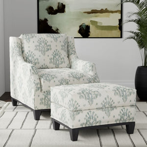 Stain Resistant Cream Beige Teal Blue Ikat Upholstery Drapery Fabric