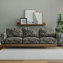 Load image into Gallery viewer, Charcoal Black Ivory Floral Upholstery Fabric