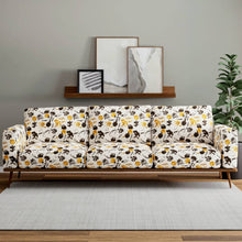 Load image into Gallery viewer, Off White Black Mustard Gold Floral Upholstery Fabric